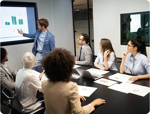Company employees in a business presentation.