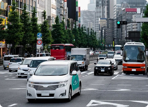 White Uprides branded car on a road, symbolizing earning money by sharing trips via BOLD Miles.