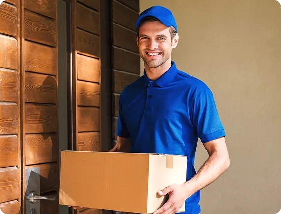 A man doing a door step delivery of a package.
