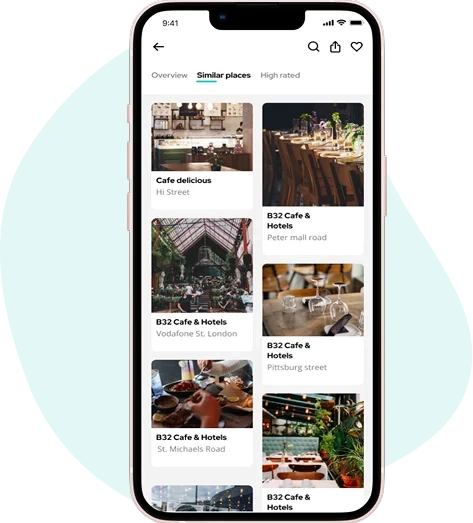 PERFECT_COFFEE_SPOT_PNGUprides app screen showing nearby cafes and trending local spots.