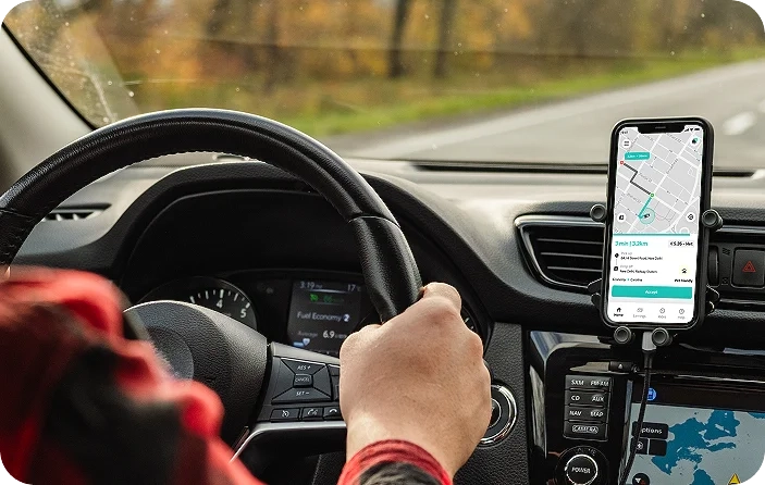 Driver using the uprides app.